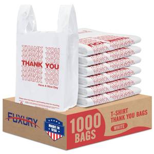 lot 3727 image: Fuxury Plastic Bags Thank You Shopping Grocery T-Shirt Bag with Handles