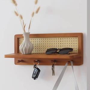 lot 3736 image: FRIADE PE Rattan Coat Rack Shelf Wall Mounted with 4 Hooks, Decorative Coat Hook Rack with Floating Shelf for Entryway, Nursery, Mudroom, Hallway, Kitchen, Office (Retro Brown)