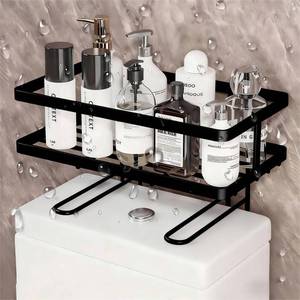 lot 3737 image: Aivralume Over The Toilet Storage Rack - Bathroom Organizer Shelf, 2-Tier Floating Shelves with Hooks, No-Drill, Toilet Paper Holder for Restroom Bathroom Vanity Kitchen (Black, 1 Tier)