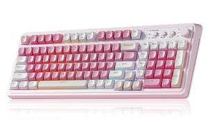 lot 3746 image: AULA 99 Key Keyboard, Wireless Pink Gaming Keyboard Creamy with Number Pad