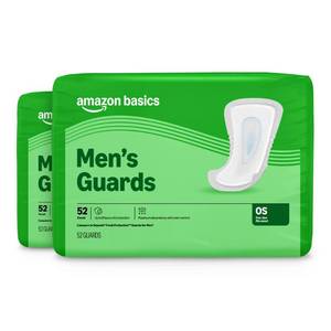 lot 3747 image: Amazon Basics Mens Incontinence Guards, Maximum Absorbency, Moisture-Wicking with Odor Protection, One Size Fits Most, 104 Count (2 Packs of 52), Packaging May Vary