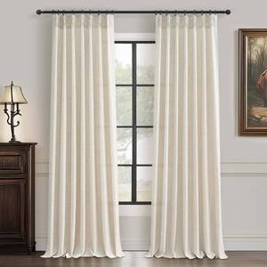 lot 3754 image: Cream Beige Pleated 92 Inch Boho Curtains for Bedroom 2 Panels Set, Farmhouse Ivory Linen Sheer Nursery Curtain Light Filtering Privacy Pleat Heavy Window Drapes with Hooks Rings 40 W x 92 L Length