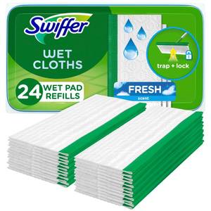 lot 3755 image: Swiffer Sweep  Mop, Wet Pads Refill, Microfiber Floor Cleaner for Dirt, Dust, Hair, Cleaning Cloths for Mopping Home, Bathroom, Kitchen, All Purpose Multi-Surface Floor Wipes, Fresh, 24ct