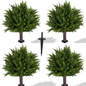 lot 3756 image: 24.5 Inch Set of 4 Artificial Cedar Topiary Trees,UV Resistant Artificial Outdoor Plants,Artificial Topiary for Outdoors with Ground Spike for Spring Porch Decor��4PCS��