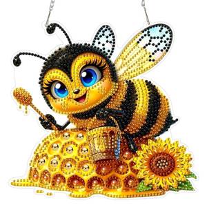 lot 4260 image: CEOVR Bee Hanging Diamond Art for Adults, Bee Honey Diamond Painting Pendant DIY Gem Art Wall Hanging Ornament, Acrylic Home Garden Decor with Chain, Box Kit 7.77�7.3inch