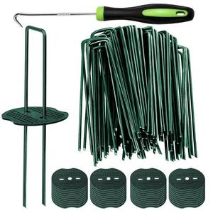 lot 4269 image: Bakulyor 50pcs Green Artificial Turf Stakes Staples  50pcs Buffer Washer, 6 Inch 11 Gauge Landscape Staples, Galvanized Lawn Spikes, Heavy Duty Yard Ground Pin for Grass Weed Barrier Sod Fabric