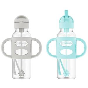 lot 4276 image: Dr. Browns Narrow Sippy Straw Bottle with Handles, Gray & Green, 2-Pack