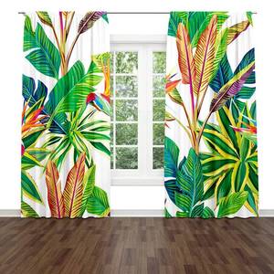 lot 4305 image: Tropical Plant Window Drapes Curtain Sunny Cheerful Day The Jungle Birds Paradise and Leaves Rod Pocket Drapes Curtain for Living Room Home Decor 21x63 Inches 2 Panels