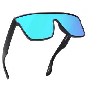 lot 4307 image: GLINDAR Oversized Square Polarized Sunglasses for Men Women, One Piece Shield Shades UV400 Protection BlackMirror Blue