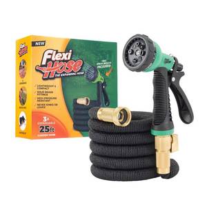 lot 4345 image: Flexi Hose with 8 Function Nozzle, 25FT - Lightweight Expandable Garden Hose, No-Kink Flexibility, 34 Inch Solid Brass Fittings and Double Latex Core