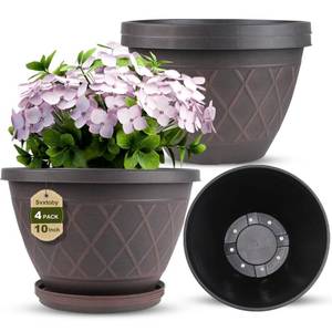 lot 5583 image: 4 Pack 10 Inch Plant Pot, Planter Pots with Drainage Holes & Saucers