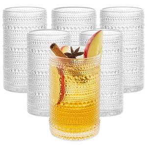lot 5585 image: Florvani 12 Oz Hobnail Drinking Glasses Set of 6 - Clear Multipurpose Glassware Sets, Decorative Glasses Drinking Set for Bar, Kitchen, Cocktail Glassware - wStraws, Brushes, Ice Cubes, & Cloth Bag