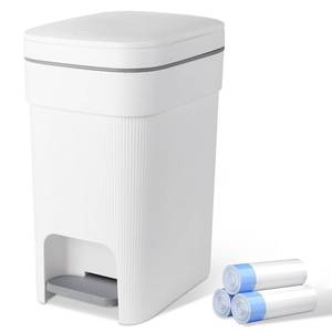 lot 5597 image: Small Bathroom Trash Can with Lid Slim Step Garbage Can 4 Gallon White