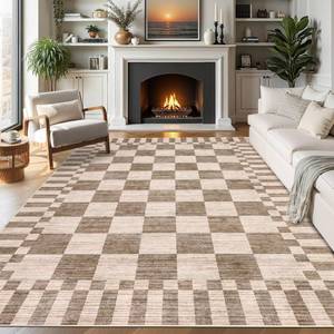 lot 5626 image: GarveeHome Brown Checkered Rug 5x7 Area Rugs Washable Living Room 5x7 Rug