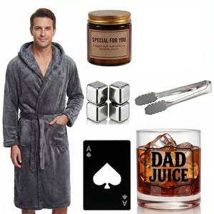 lot 5629 image: Twistover 10 Pcs Best Dad Gifts Set for Men Fathers Day Grandpa Papa, Luxury Birthday Gift Set with Hooded Bathrobe, Whiskey Glass & Stones, Scented Candle, Mens Spa Kit Size L