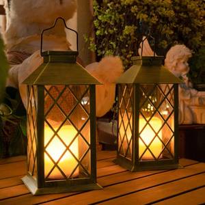 lot 5634 image: TAKE ME 14 Solar Lanterns Outdoor Waterproof Garden Lanterns Flameless Candle Mission Lights for Table,Outdoor,Party Mothers Day Gifts ( 2 Packs Brush-Painted Antique Gold Color)