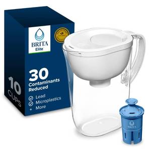 lot 5635 image: Brita Large 10-Cup Water Filter Pitcher, WQA NSFANSI Certified, Reduces 99% of Lead, Microplastics, & 30 Contaminants, BPA-Free, Removes Chlorine Taste & Odor, 1 Elite Filter, White