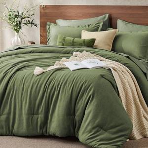 lot 5644 image: JOLLYVOGUE Full Comforter Set 7 Pieces Dark Green, Cationic Dyeing Bed in a Bag Full, Double-Tone Bedding Set with Down Alternative Comforter, Sheets, Pillowcases & Shams