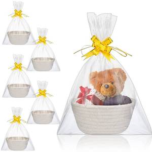 lot 5648 image: Tatuo 6 Pack Small Woven Basket with Gift Bags and Ribbons Empty Gift Baskets Cotton Rope Storage for Back to School Birthday Nursery Wedding Gifts(9.8 x 7.9 x 3.5 Inches)
