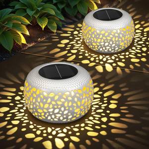 lot 5653 image: Solar Lanterns Outdoor Waterproof 2 Pack White Cutout Metal Solar Lantern