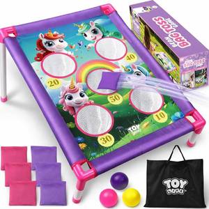 lot 5654 image: TOY Life Unicorn Bean Bag Toss Game for Girls, Cornhole Set, Ages 3-8
