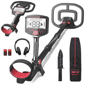 lot 5660 image: PANCKY High Accuracy Metal Detector for Adults �� Collapsible, Lightweight & IP68 Waterproof Search Coil with 10.55 Large Coil, 5 Modes & Backlit LCD, Gold & Relic Detector Kit (Carbon Black, 10.55)
