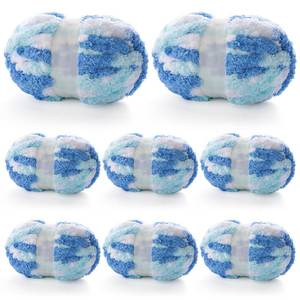 lot 5665 image: 8 Pcs Chunky Yarn for Hand Knitting - Chunky Chenille Yarn for Crocheting - Fluffy Yarn for Crochet - Jumbo Yarn for Hand Knitting 227 yds 61.6 oz of Super Bulky Yarn (Blue-Sky Blue-White)