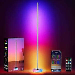 lot 5667 image: BRINGUX Smart Corner Floor Lamp, RGBICW LED Standing Lamp with App Control, 16 Million Colors with Music Sync, Dimmable Ambient Light for Bedroom, Living Room, Home Decor (Gray)