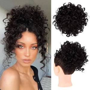 lot 6011 image: HOOJIH Messy Hair Bun Hair Piece Elastic Drawstring Loose Wave Large Curly Bun Short Synthetic Ponytail Extension for Women Daily Use - Black Brown