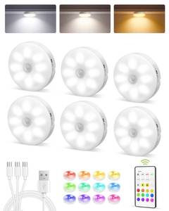 lot 6015 image: EZVALO RGB Under Cabinet Puck Lights with Remote, Motion Sensor Lights