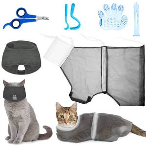 lot 6019 image: Patelai 5 Pcs Cat Bathing Bag Set Cat Grooming Bag, Grey��White