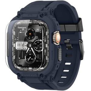 lot 6020 image: amBand for Apple Watch Ultra 321 Case, M1 Sport Series Durable Bumper and Screen Protector Fits iWatch Ultra Bands 49mm, Waterproof Gym Workout Accessories for Running Swimming Boating - Navy Blue