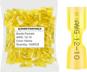 lot 6057 image: haisstronica 100PCS Heat Shrink Spade Connectors, 12-10 AWG, Female, Yellow