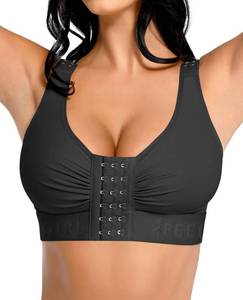 lot 6059 image: FeelinGirl Post Surgery Compression Bra Soft Support for Mastectomy Breast Augmentation Breast Lift Bra Black M