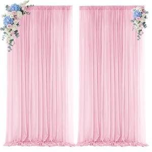 lot 6073 image: VOK Light Pink Backdrop Curtains for Parties, Chiffon Photo Backdrop Drapes 2 Panels 5x8ft Sheer Outdoor Curtain for Wedding Ceremony Birthday Party Decoration(Light Pink,10ft x 8ft)