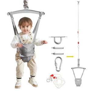 lot 6078 image: FUNLIO Baby Jumper with a Ceiling Hook for 6-24 Months, Baby Door Jumper for IndoorOutdoor Play, Infant Jumper Doorway with Adjustable Chain, Easy to Assemble & Store (with a Ceiling Hook)- Grey