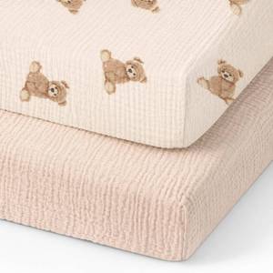lot 6079 image: Organic Pack and Play Sheets Fitted 38x26 100% Muslin Cotton, Mini Crib Sheets Compatible with GracohiccapopYENINGDream On MeBabylicious Pack N Play Mattress, Playard Bedding Sheet Bed Cover
