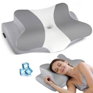 lot 6081 image: Cervical Pillow for Neck Pain Relief, Ergonomic Neck Pillow for Sleeping, Contour Side Sleeper Pillow for Neck Support, Orthopedic Cooling Memory Foam Pillows for Back Stomach Sleepers (Grey& White)