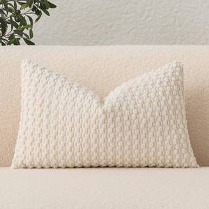 lot 6087 image: UGASA Velvet 12x20 Inch Lumbar Throw Pillow Cover, Both Sides Corduroy Striped, Soft Solid Decorative Rectangular Cushion Case for CouchBedroomCar, 1 Piece, Cream