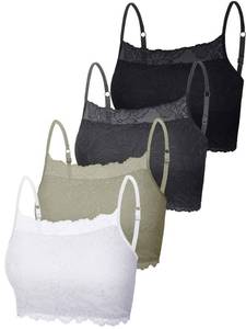 lot 6095 image: Boao 4 Pieces Womens Lace Camisole Stretch Half Cami Breathable Bra Comfort Lace Bralette Top for lady Girls(Medium,Black, Dark Grey, Army Green, White)