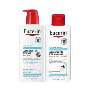 lot 6099 image: Eucerin Advanced Repair Body Lotion  16.9 Fl Oz Pump Bottle Advanced Cleansing Body and Face Cleanser  16.9 Fl Oz Bottle