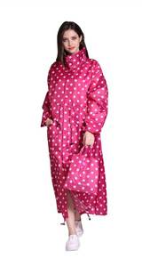 lot 6101 image: Freesmily Womens Stylish Long Rain Poncho Waterproof Rain Coat with Hood and Multi Color Pattern (red point, M)