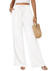 lot 6103 image: Jyanl Linen Pants for Women Boho High Waist Wide Leg Flowy Palazzo Pants size L