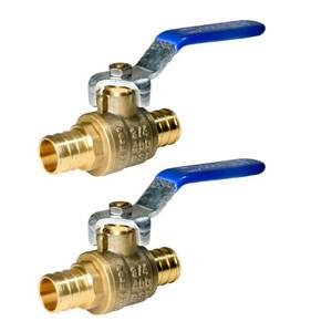 lot 6138 image: 4 Pack XFITTING 34 Pex Ball Valve with Handle Blue, 14 Turn Metal Handle