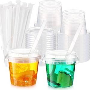 lot 7201 image: Funnymoom 50 Set 16oz Drink Buckets with Lids, Straws and Handles, Clear