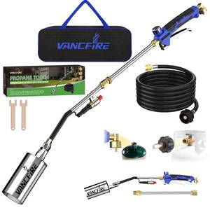 lot 7205 image: Propane Torch Weed Burner Kit with Storage Bag, High Output Blow Torch with LongShort Mode & 12.5FT Hose, Heavy Duty Flamethrower with Turbo Trigger for Weeding, Roofing, Ice Snow Melting,BBQ(33.3)