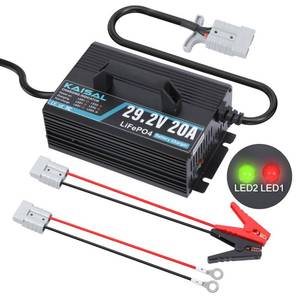 lot 7206 image: 24V 20A Lithium Battery Charger 29.2V LiFePO4 Battery Charger 24 Volt Lithium Charger 0V Wake Up LiFePO4 Charger with Indicator, 3 Connectors for 25.6V LiFePO4 Battery of RV, Boat,Truck, Marine, Solar