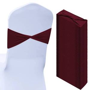 lot 7220 image: 50Pcs Spandex Chair Sashes Bow Chair Band Slider Sash Cover, Burgundy
