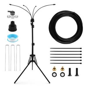 lot 7238 image: Zorivane Standing Misters for Outside Patio, Adjustable 3.38-5.25 FT Outdoor Misting Cooling System with 25.59FT Water Line for Backyard, Garden, Pool, Water Play & Sprinkler