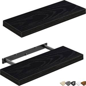 lot 7241 image: QEEIG Floating Shelves for Wall Bathroom Shelf Bedroom Kitchen Living Room Farmhouse Small Book Shelf 16 inch Set of 2, Black (015-B2)